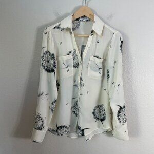 Express Portofino Shirt Womens Small Slim Fit Dandelion Floral Blouse Top